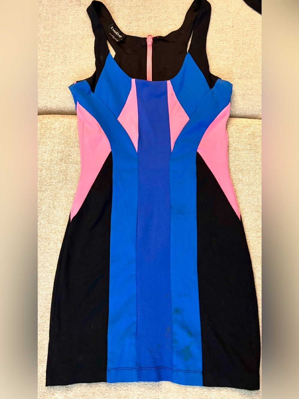 BeBe Colorblock Blue and Pink Bodycon Dress, Size XS